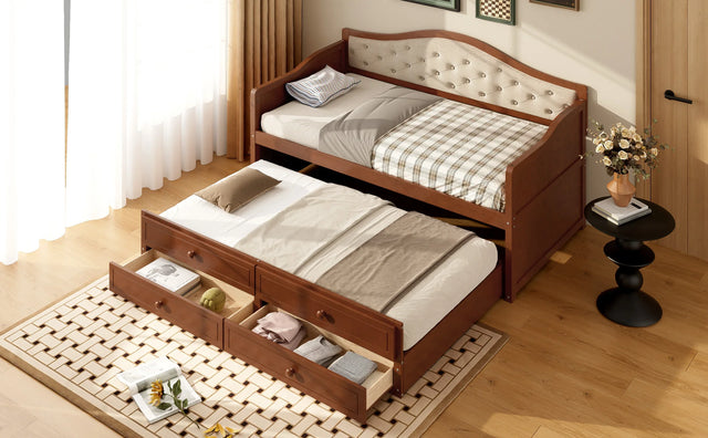 Twin Daybed With Trundle And Storage Drawers Walnut - Omega Lifestyles