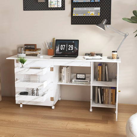 Foldable Adjustable Sewing Machine Table With Storage Cabinet - Omega Lifestyles