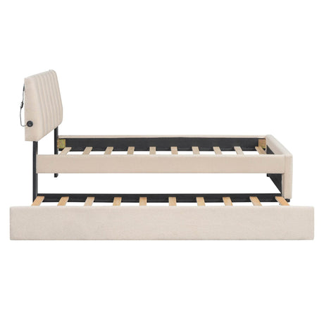 Twin Upholstered Platform Bed With LED Light Trundle - Omega Lifestyles