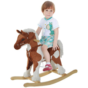 Wooden Toddler Plush Rocking Horse Toy With Sounds - Omega Lifestyles