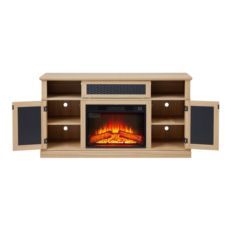 Embossed Light Oak Fireplace TV Stand Console - Sleep Galleria