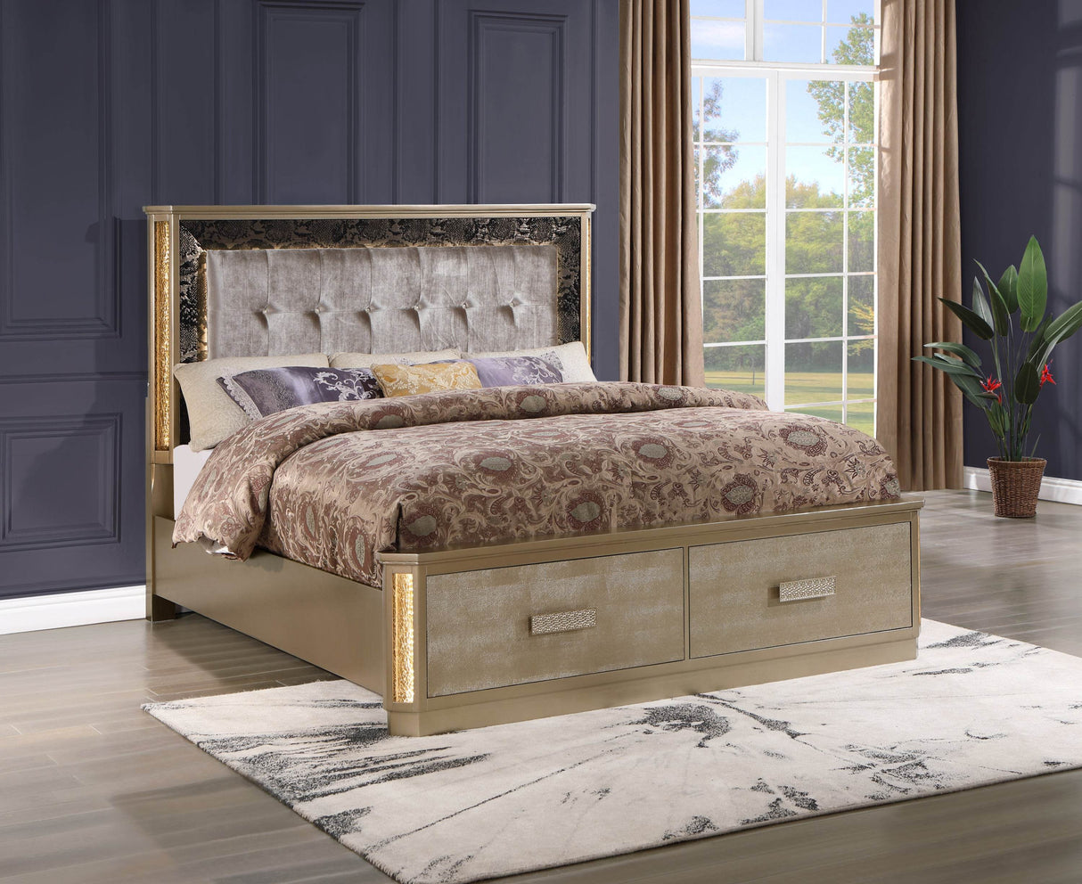 Medusa King Bed Frame With Tufted LED Headboard