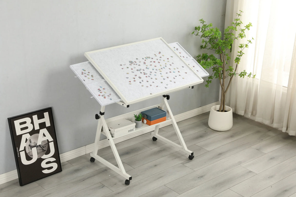 Adjustable Height Metal Puzzle Table With Storage Trays - Omega Lifestyles