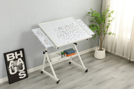 Adjustable Height Metal Puzzle Table With Storage Trays - Omega Lifestyles