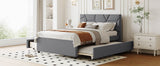 Full Upholstered Platform Bed With Trundle And Drawers - Omega Lifestyles