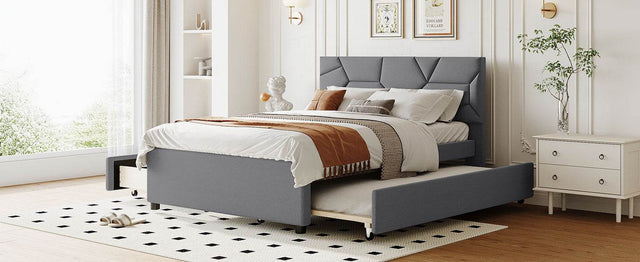 Full Upholstered Platform Bed With Trundle And Drawers - Omega Lifestyles