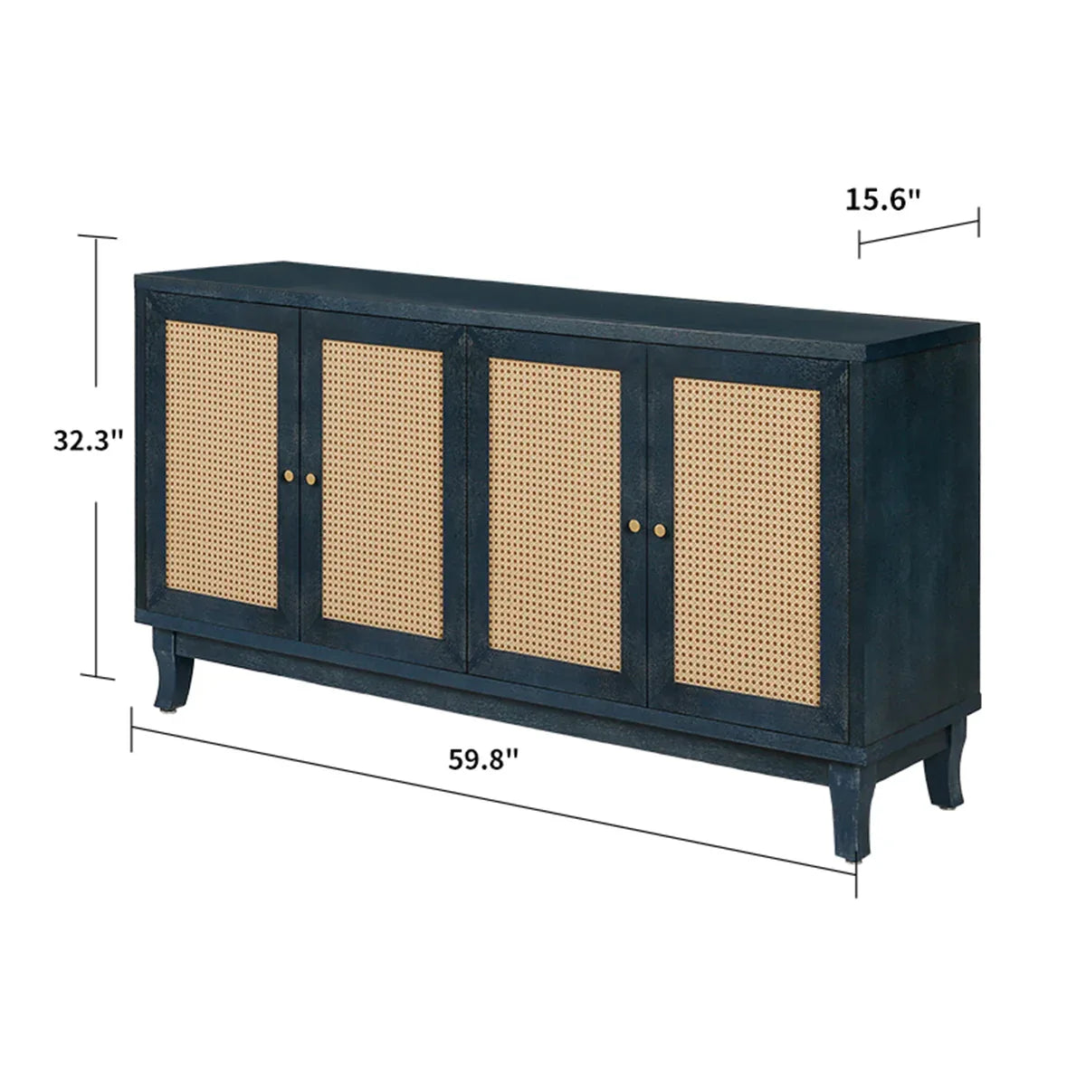 Rattan Wooden Storage Sideboard Cabinet with Shelves - Omega Lifestyles