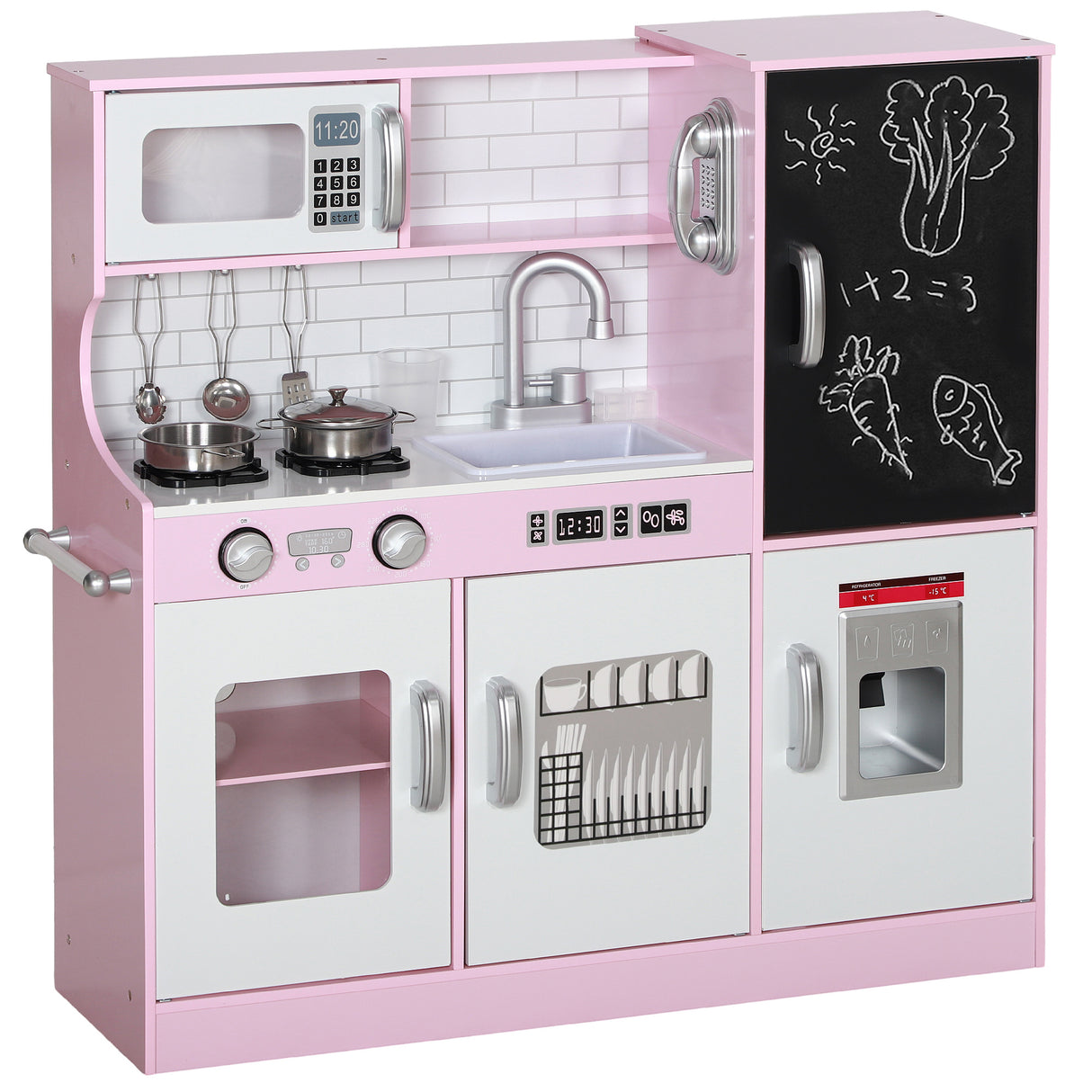 Kids MDF Play Kitchen Set With Accessories and Chalkboard