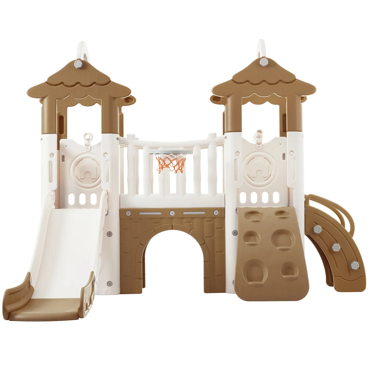8-in-1 Toddler Freestanding Slide Climber Playset Brown - Omega Lifestyles
