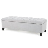 Contemporary Light Gray Fabric Button-Tufted Storage Ottoman - Omega Lifestyles