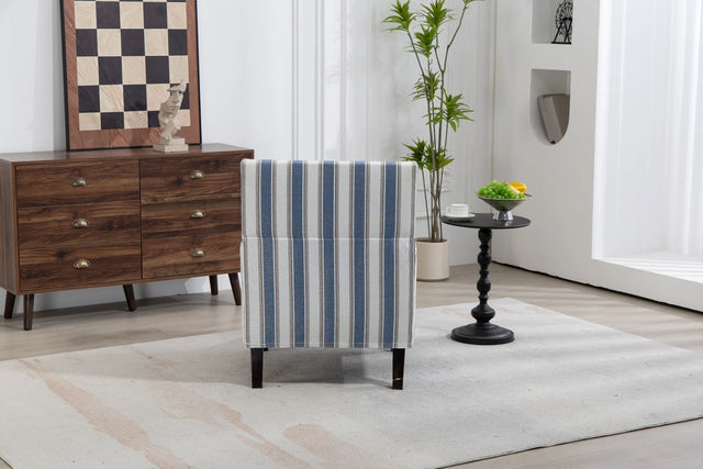 Vintage Blue White Striped Upholstered Accent Chair - Omega Lifestyles