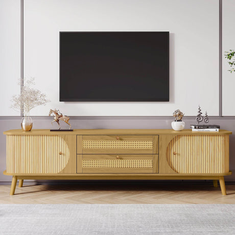 Rattan Solid Wood TV Stand With Storage Drawers - Sleep Galleria