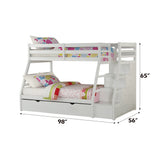Twin Full White Synthetic Wood Bunk Bed With Trundle Storage - Omega Lifestyles