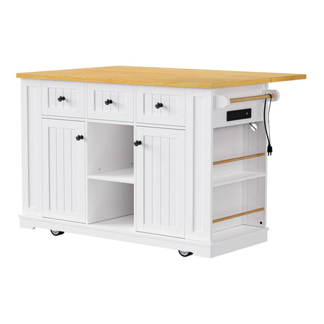 Large Kitchen Island Cart With Drop Leaf And Power Outlet - Omega Lifestyles