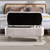 Ivory Faux Fur Upholstered Storage Bench With Gold Legs - Omega Lifestyles