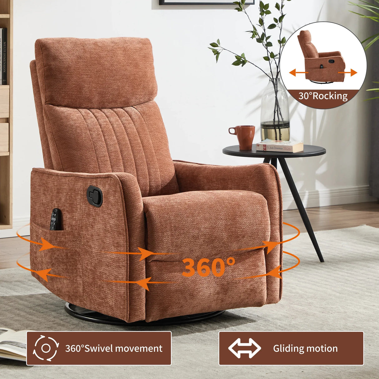 Orange Medium-Firm Chenille Fabric Massage Recliner Chair - Omega Lifestyles