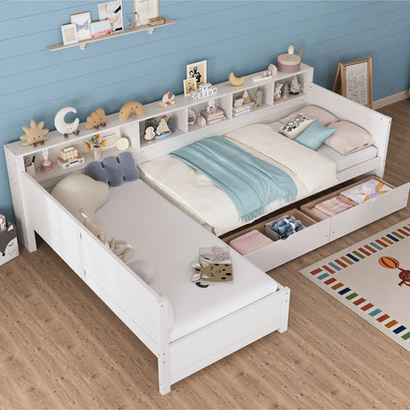 Twin Wood L-Shape Daybed With Storage Drawers - Omega Lifestyles