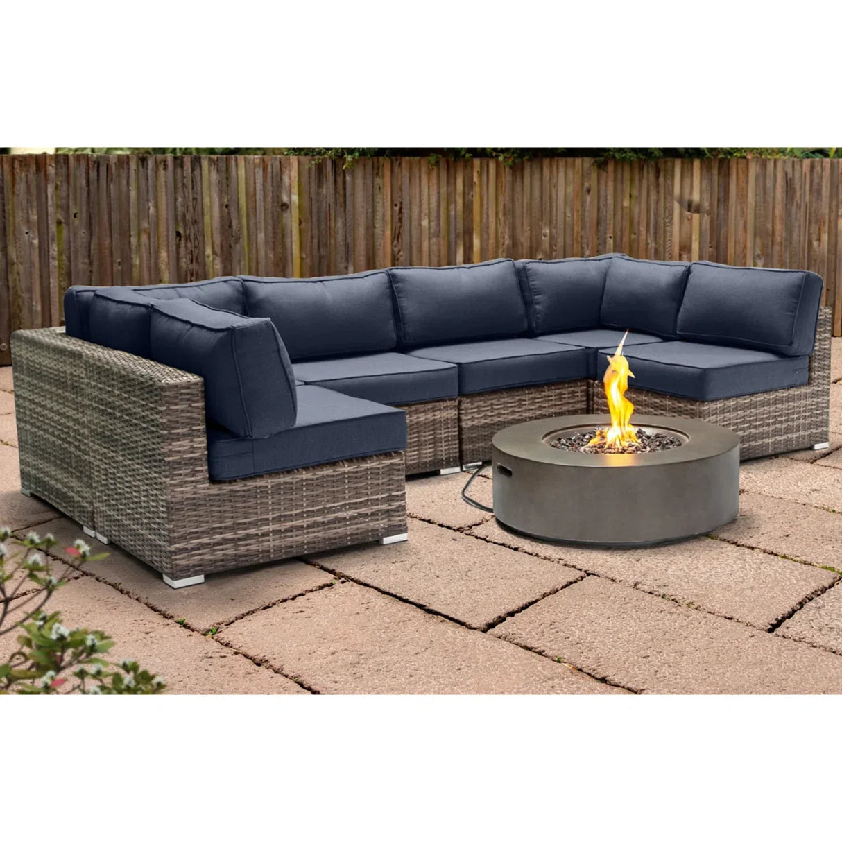 Outdoor 7-Piece Wicker Sectional Seating Group With Fire Pit - Omega Lifestyles