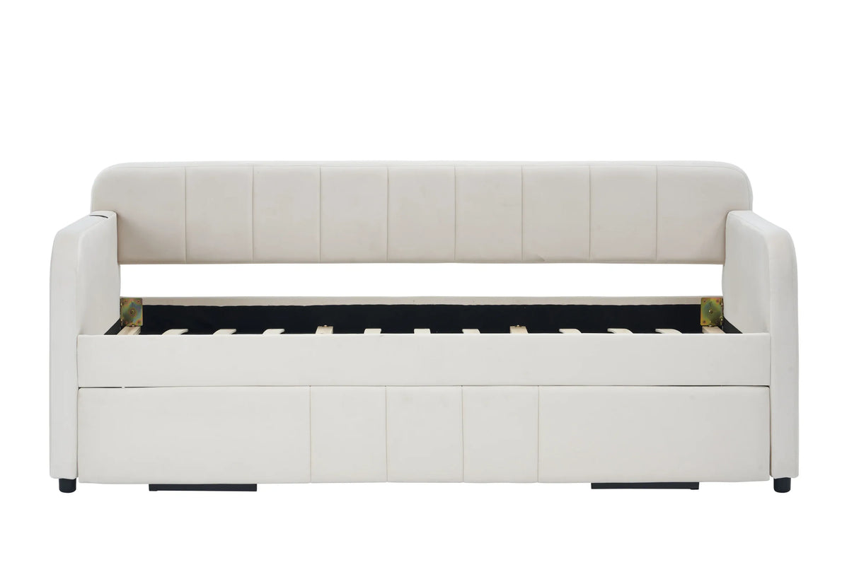 Twin Upholstered Velvet Daybed Frame With Trundle - Omega Lifestyles