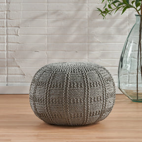 Knitted Cotton Round 20-Inch Grey Pouf - Omega Lifestyles