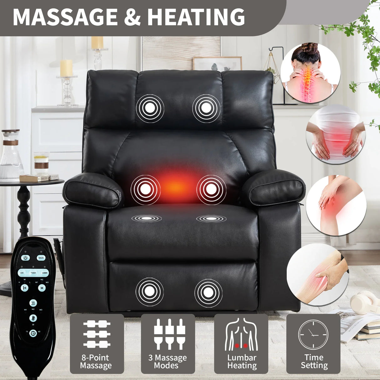 Medium Firm Faux Leather Power Lift Massage Recliner Chair - Omega Lifestyles