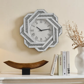 20-Inch Silver Mirrored Art Deco Wall Clock With Roman Numerals - Omega Lifestyles