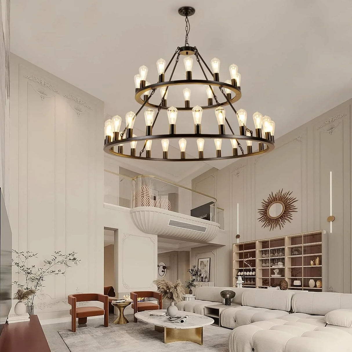 Farmhouse Matte Black 52-Inch Wagon Wheel Chandelier - Omega Lifestyles