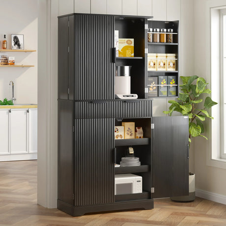 Fluted Freestanding Kitchen Pantry Cabinet With Drawers - Omega Lifestyles