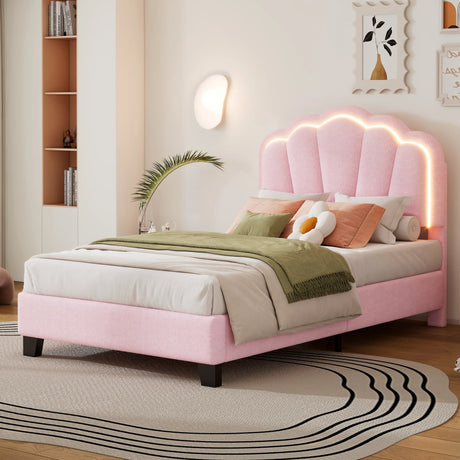 Twin Upholstered Flower-Shape Bed With LED Lighting - Omega Lifestyles