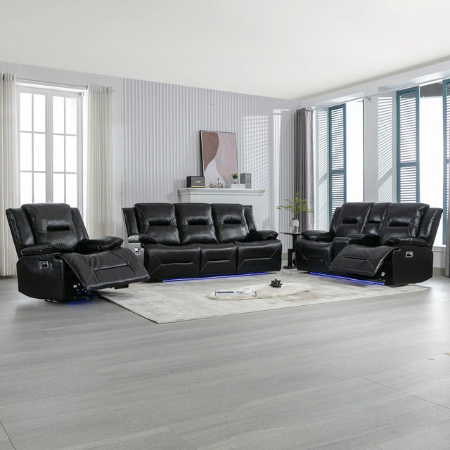 Manual Black Leather Gel Recliner Chair With LED Light Strip - Omega Lifestyles
