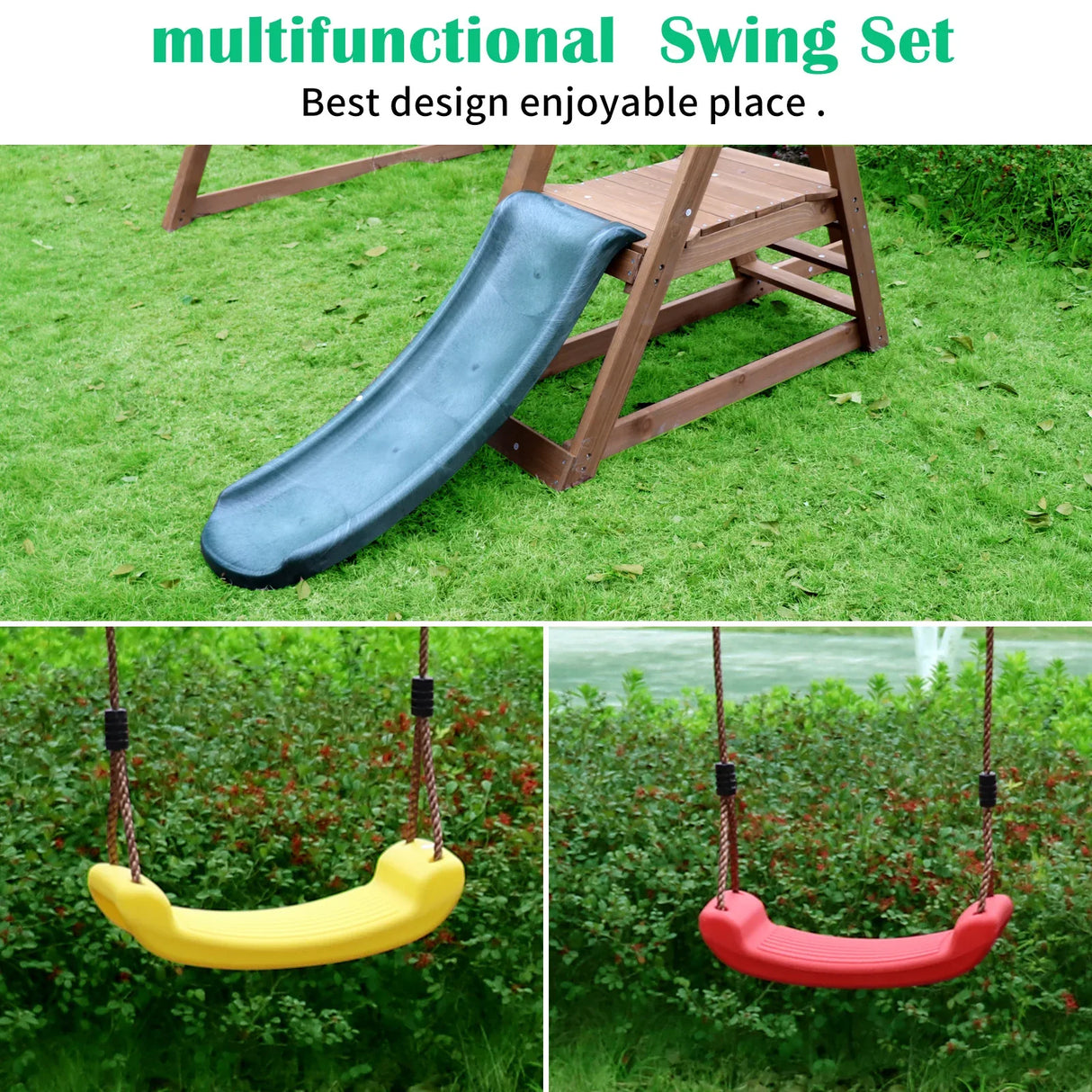Solid Wood Outdoor Swing Set With Slide And Ladder - Omega Lifestyles