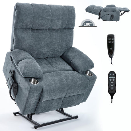 Medium-Firm Chenille Power Lift Recliner Chair With Massage - Omega Lifestyles