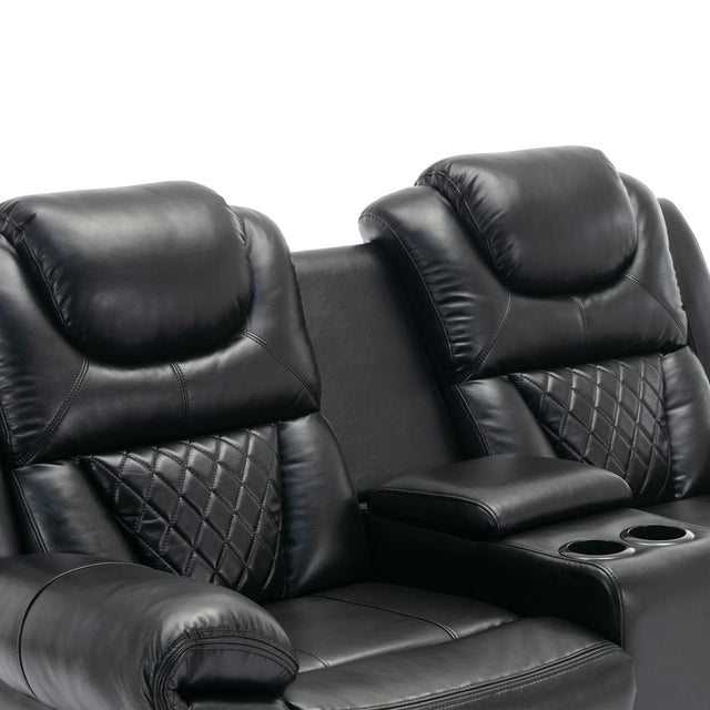 Manual Recliner Chair Faux Leather With Storage Cup Holders LED - Omega Lifestyles