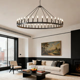 Matte Black Farmhouse 36-Light Wagon Wheel Chandelier - Omega Lifestyles
