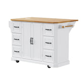 Rustic White Rubber Wood Rolling Kitchen Island Cart - Omega Lifestyles