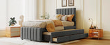 Twin Upholstered Linen Platform Bed With Trundle And Drawers - Omega Lifestyles