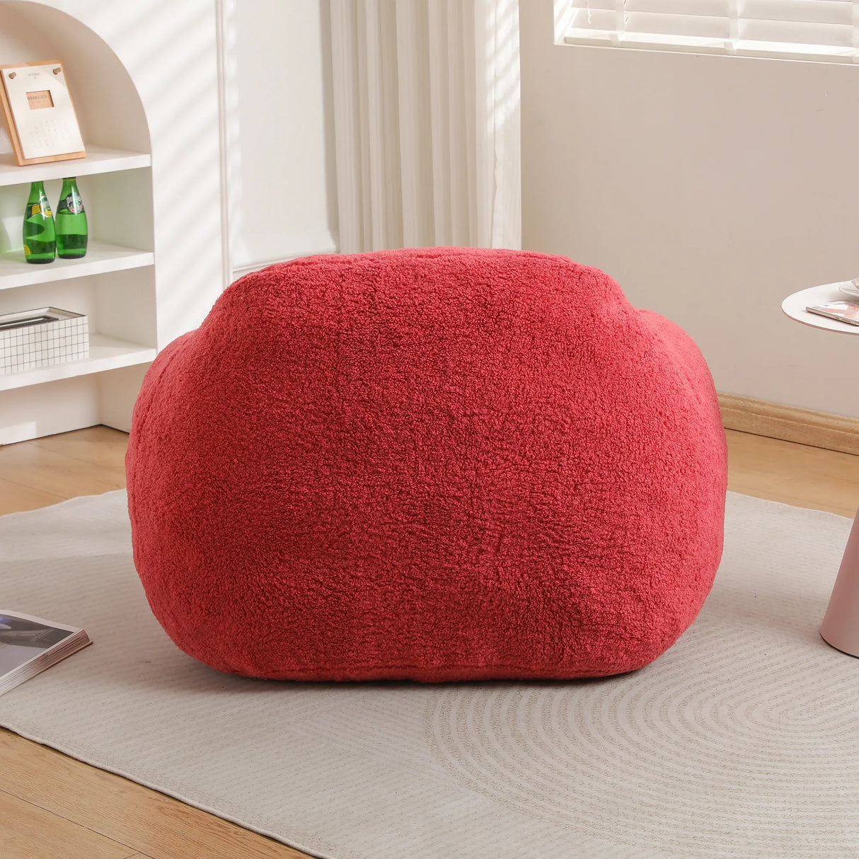 Spacious Rose Teddy Fabric Memory Foam Bean Bag Chair - Omega Lifestyles