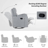 Manual Rocker Swivel Linen Upholstered Recliner Chair With Pillows - Omega Lifestyles