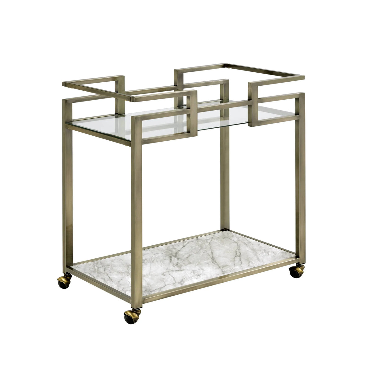 Faux Marble Glass Metal 2-Tier Serving Cart - Omega Lifestyles