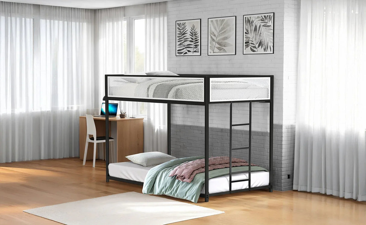 Contemporary Twin Over Twin Metal Bunk Bed Mattress Ready - Omega Lifestyles
