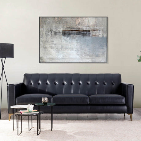 Mid-Century Tufted Navy Leather 3-Seat Sofa - Omega Lifestyles