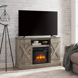Farmhouse Gray Wash MDF Media TV Stand Fireplace - Sleep Galleria