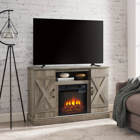 Farmhouse Gray Wash MDF Media TV Stand Fireplace - Sleep Galleria