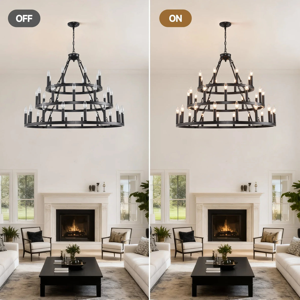 Farmhouse Wagon Wheel 36-Light Matte Black Chandelier - Omega Lifestyles