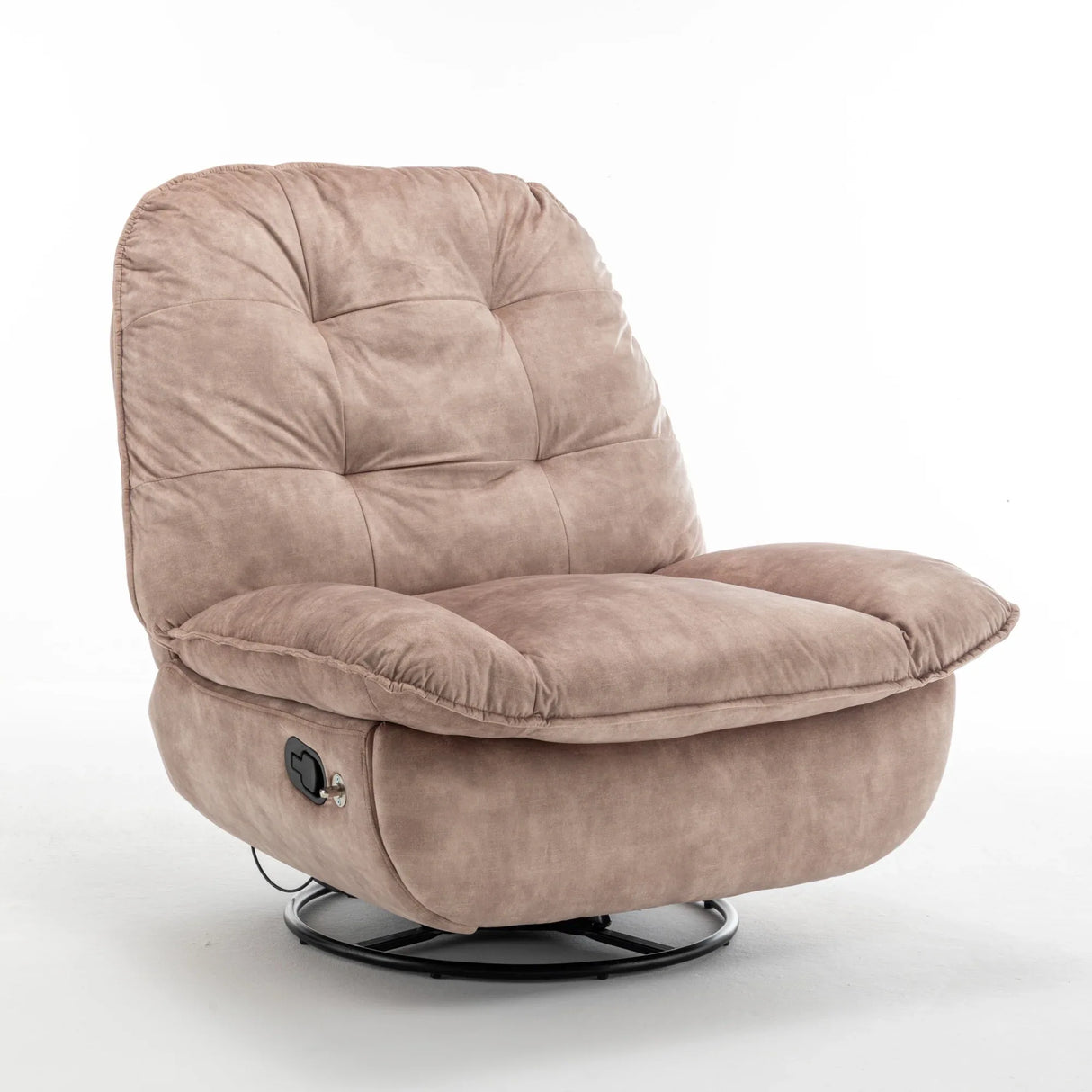 Modern Soft Velvet Swivel Gliding Recliner Chair With Phone Holder - Omega Lifestyles