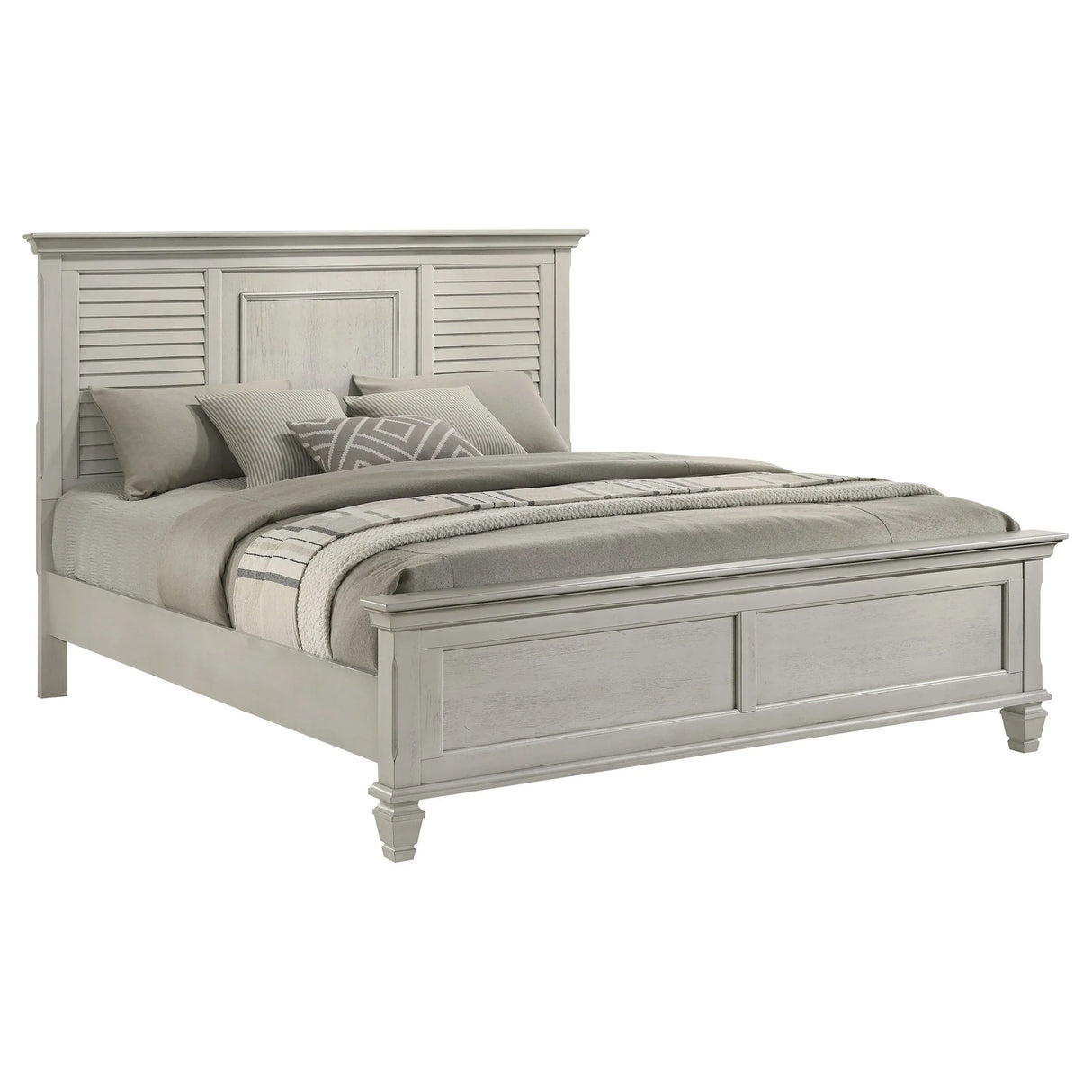 King Farmhouse Distressed White Wood Panel Bed Frame - Omega Lifestyles