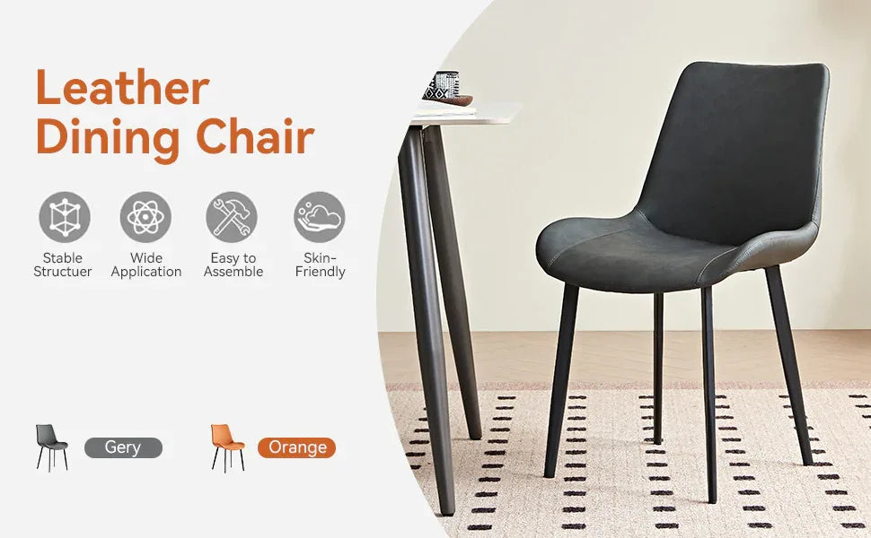 2-Piece Grey PU Leather Dining Chairs With Metal Legs - Omega Lifestyles