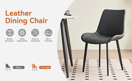 2-Piece Grey PU Leather Dining Chairs With Metal Legs - Omega Lifestyles