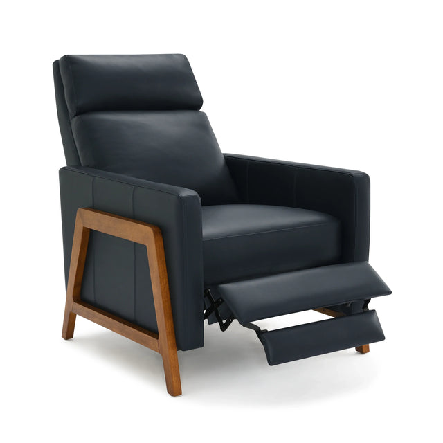 Mid-Century Modern Genuine Leather Push Back Recliner - Omega Lifestyles
