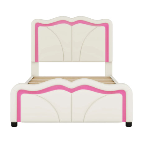 Twin Upholstered Platform Bed With Adjustable Headboard And LED Lights - Omega Lifestyles